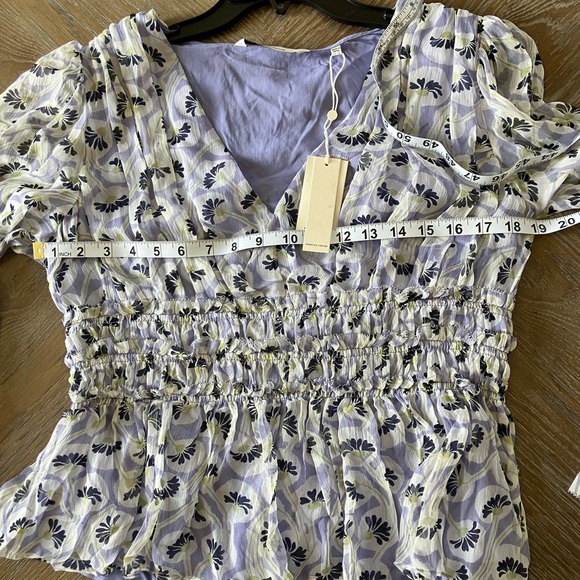 NWT Rebecca Taylor Deco Floral Print Silk Blouse - Fleur Aster Ruffle Peplum - Picture 11 of 13